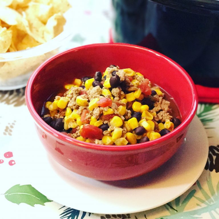 Turkey chili with corn, black beans and rotel